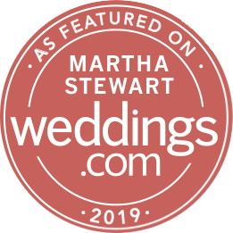 Insignia de "Publicado en el blog de bodas Martha Stewart weddings".